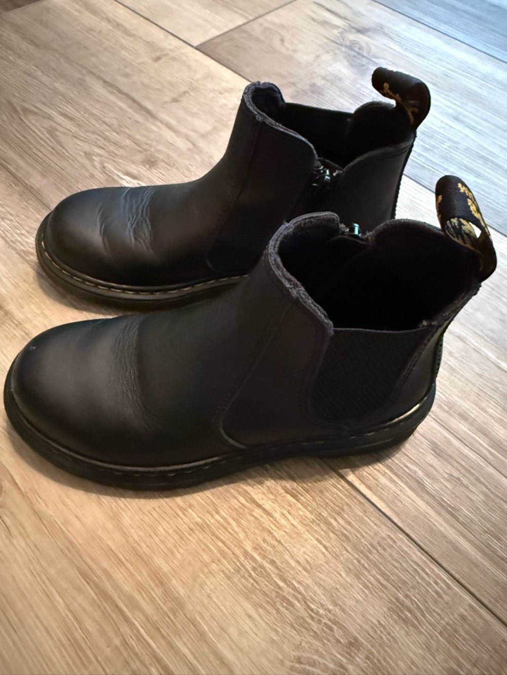 Dr. Martens Black Leather Chelsea Ankle Boots with Yellow Stitching - Kids - Picture 3 of 10